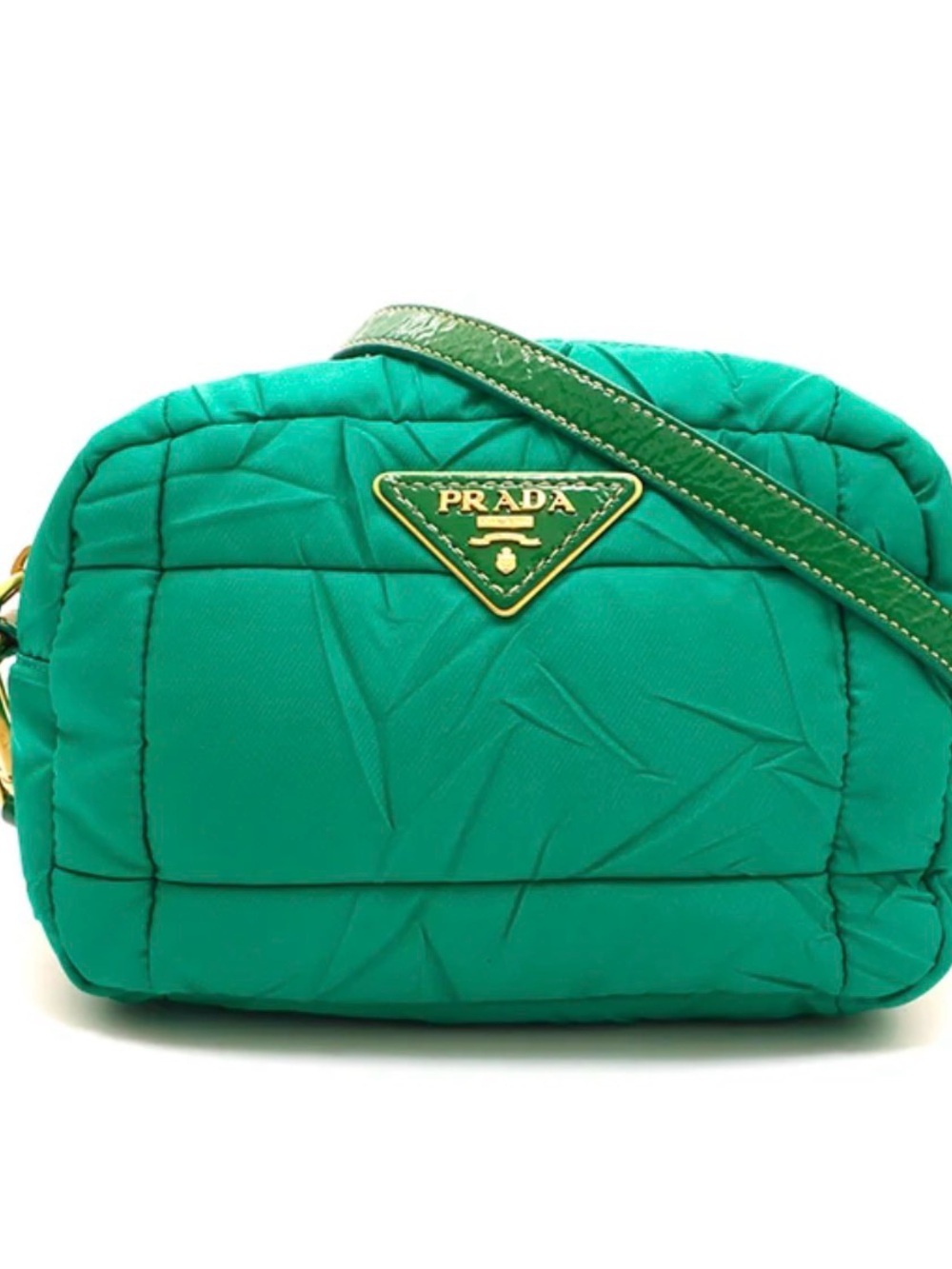 Prada Emerald Quilted Nylon Crossbody with Gold Logo